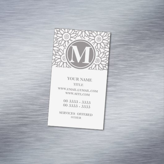 Elegant Sunflower Pattern Monogrammed Visitekaartje Magneet (Voorbeeld)