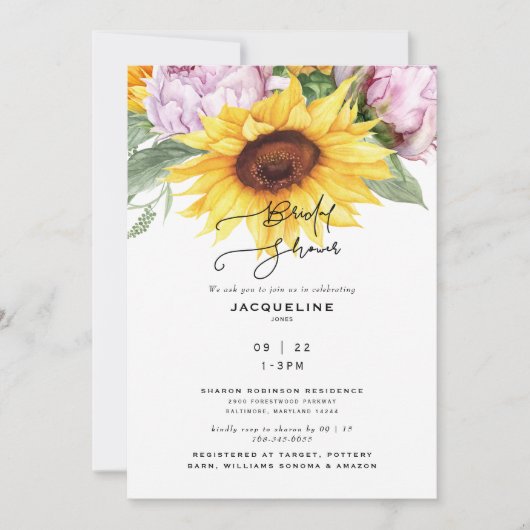 Elegant Sunflower & Peonies White Vrijgezellenfees Kaart (Voorkant)