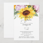 Elegant Sunflower & Peonies White Vrijgezellenfees Kaart (Voorkant / Achterkant)