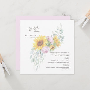 Elegant Sunflower Pink Peony Bridal Square Invita Kaart