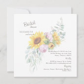 Elegant Sunflower Pink Peony Bridal Square Invita Kaart (Voorkant)