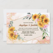 Elegant Sunflower Pink Rose Geometric Wedding Kaart (Voorkant)