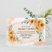 Elegant Sunflower Pink Rose Geometric Wedding Kaart (Staand voorkant)