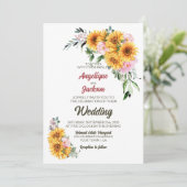 Elegant Sunflower Pink Rose Wedding Kaart (Staand voorkant)