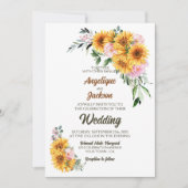 Elegant Sunflower Pink Rose Wedding Kaart (Voorkant)