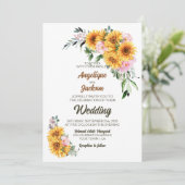 Elegant Sunflower Pink Rose Wedding Kaart (Staand voorkant)