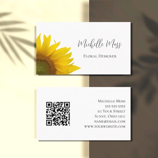 Elegant Sunflower QR code Floral Visitekaartje