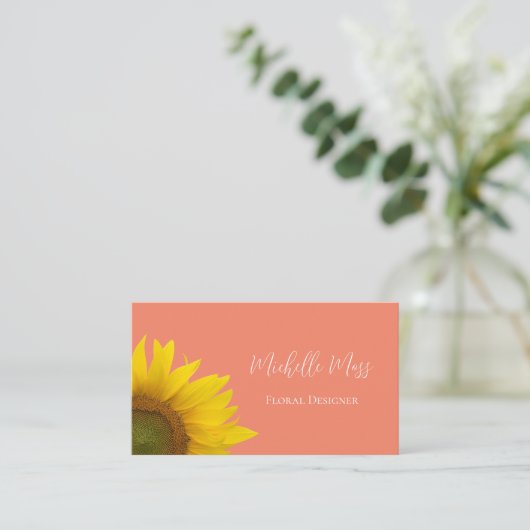 Elegant Sunflower QR code Florence Peach Visitekaartje (Staand voorkant)