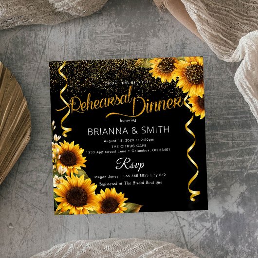 Elegant Sunflower Rehearsal Dinner Invitation Kaart