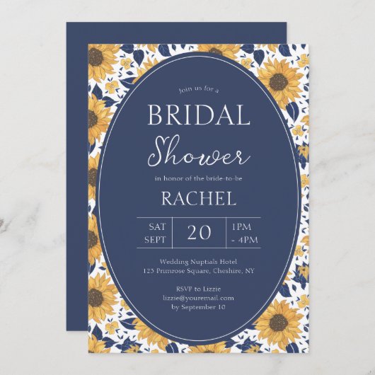 Elegant Sunflower Rustic Bridal Shower Invitation Kaart (Voorkant / Achterkant)