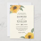 Elegant Sunflower Rustic Modern QR Code Wedding Kaart (Voorkant)