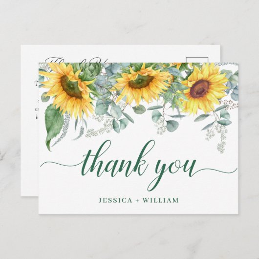 Elegant Sunflower Rustic Wedding Bedankt Briefkaart (Voorkant / Achterkant)