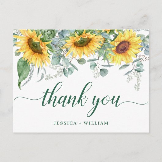 Elegant Sunflower Rustic Wedding Bedankt Briefkaart (Voorkant)