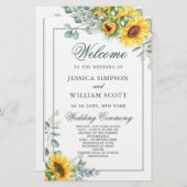 Elegant Sunflower Rustic Wedding Ceremony Programm (Voorkant / Achterkant)