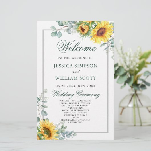 Elegant Sunflower Rustic Wedding Ceremony Programm (Staand voorkant)