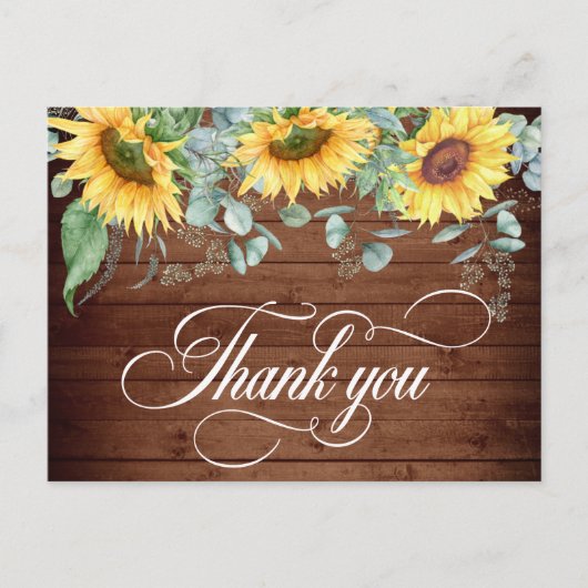 Elegant Sunflower Rustic Wood Weddenschap Hartelij Briefkaart (Voorkant)