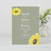 Elegant Sunflower Sage Green Wedding Invitation Kaart (Staand voorkant)