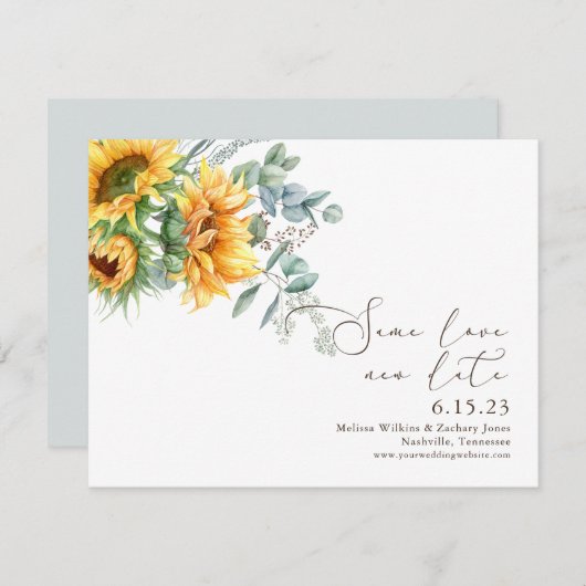 Elegant Sunflower Same Love New Date Save the Date (Voorkant / Achterkant)