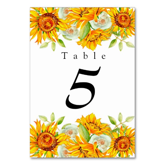 Elegant Sunflower Table Number Kaart (Voorkant)