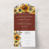 Elegant Sunflower Tan Brown Fall Wedding All In One Uitnodiging (Binnen)
