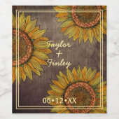 Elegant Sunflower Taupe Farmhouse Rustic Wedding Wijn Etiket (Enkel label)