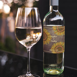 Elegant Sunflower Taupe Farmhouse Rustic Wedding Wijn Etiket