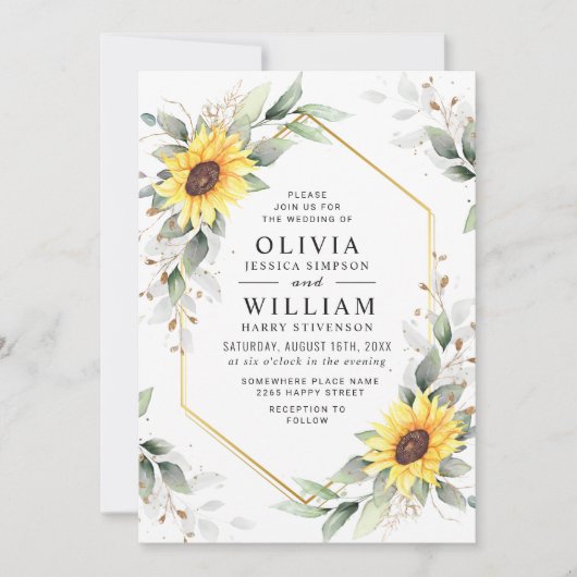 Elegant Sunflower Waterverf Greenery Wedding Kaart (Voorkant)