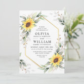 Elegant Sunflower Waterverf Greenery Wedding Kaart (Staand voorkant)