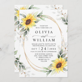Elegant Sunflower Waterverf Greenery Wedding Kaart