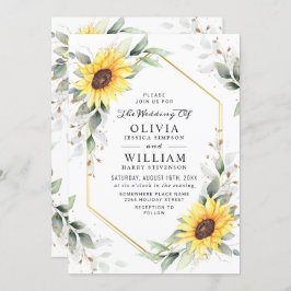 Elegant Sunflower Waterverf Greenery Wedding Kaart