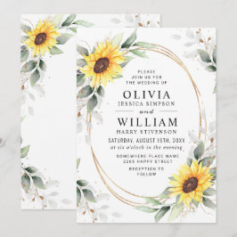 Elegant Sunflower Waterverf Greenery Wedding Kaart