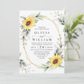 Elegant Sunflower Waterverf Greenery Wedding Kaart (Staand voorkant)