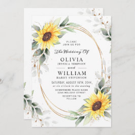 Elegant Sunflower Waterverf Greenery Wedding Kaart