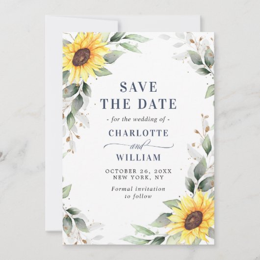 Elegant Sunflower Waterverf Greenery Wedding Save The Date (Voorkant)
