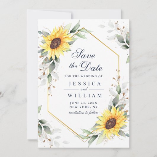 Elegant Sunflower Waterverf Greenery Wedding Save The Date (Voorkant)