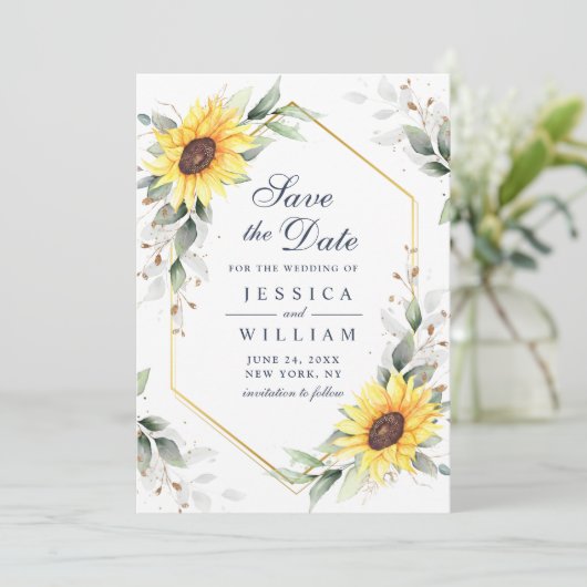 Elegant Sunflower Waterverf Greenery Wedding Save The Date (Staand voorkant)
