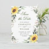 Elegant Sunflower Waterverf Greenery Wedding Save The Date (Staand voorkant)
