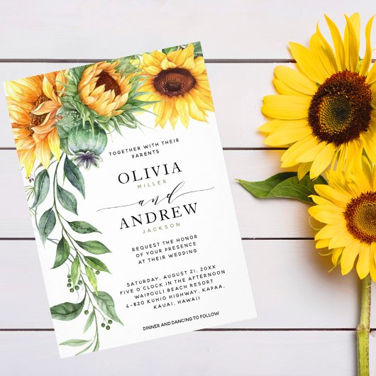 Elegant Sunflower Waterverf Modern Wedding Kaart