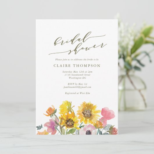 Elegant Sunflower Waterverf Script Vrijgezellenfee Kaart (Staand voorkant)