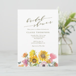 Elegant Sunflower Waterverf Script Vrijgezellenfee Kaart