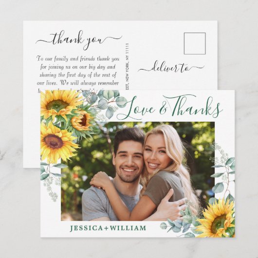 Elegant Sunflower Weddenschap Floral Hartelijk dan Briefkaart (Voorkant / Achterkant)