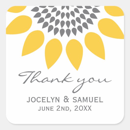 Elegant Sunflower Wedding Favor Vierkante Sticker (Voorkant)
