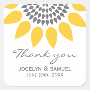 Elegant Sunflower Wedding Favor Vierkante Sticker