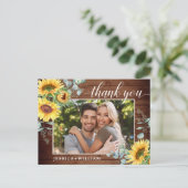 Elegant Sunflower Wedding Floral Hartelijk dank Briefkaart (Staand voorkant)