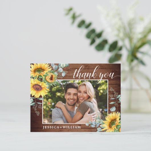 Elegant Sunflower Wedding Floral Hartelijk dank Briefkaart (Staand voorkant)