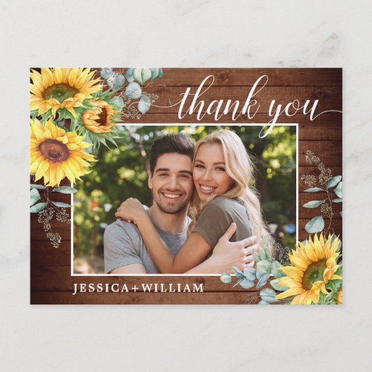 Elegant Sunflower Wedding Floral Hartelijk dank Briefkaart (Voorkant)