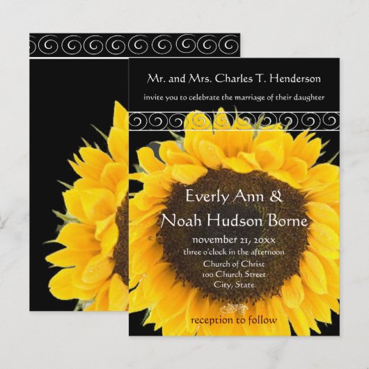 Elegant SunFlower Wedding Invitation Uitnodiging Briefkaart (Voorkant / Achterkant)