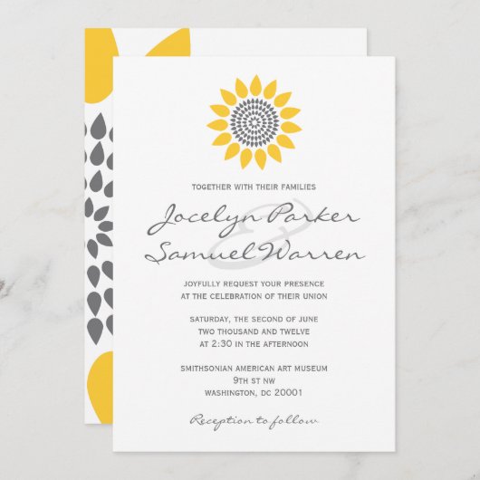 Elegant Sunflower Wedding Kaart (Voorkant / Achterkant)