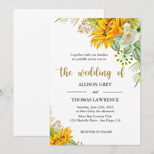 Elegant Sunflower Wedding Kaart (Voorkant / Achterkant)