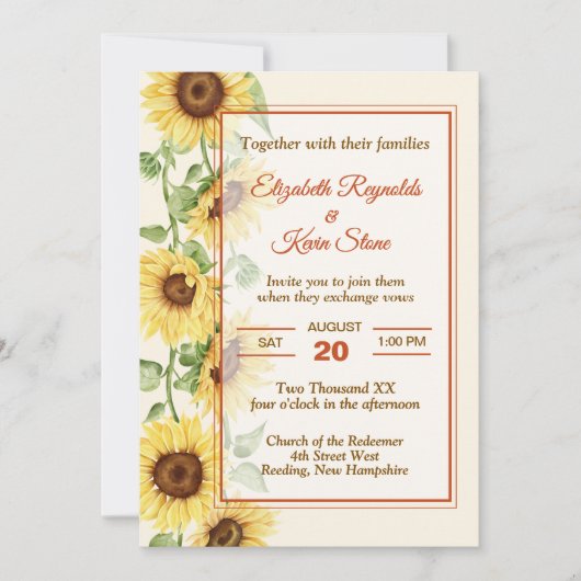 Elegant Sunflower Wedding Kaart (Voorkant)